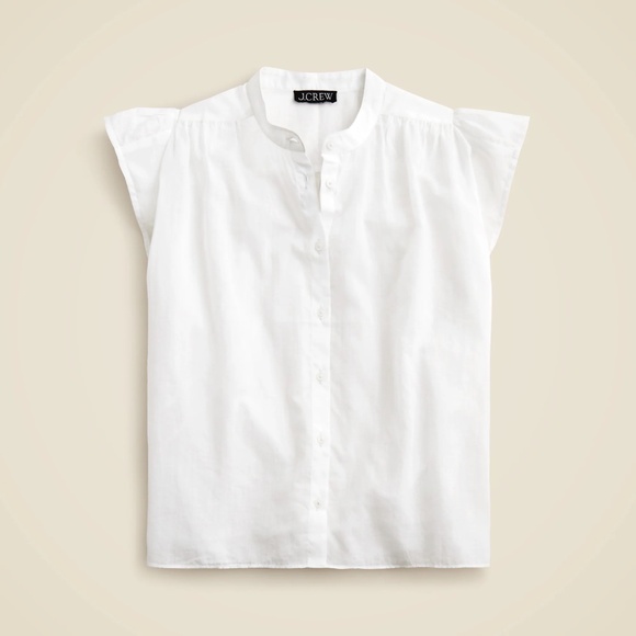 New JCREW Size M Flutter-Sleeve Button-Up Shirt in Cotton Voile White $79 CK036 - Picture 1 of 6